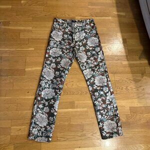 NWT Forever 21 Olive/Multi-Colored Men's Slim Fit Floral Pants